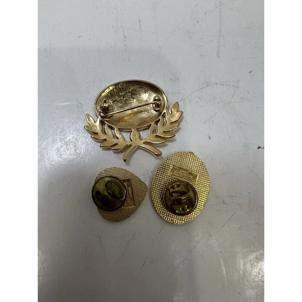 Vintage Goldtone Enamel Pin Brooch Lot Of 3 Wreath Valley Casting Mother Heart